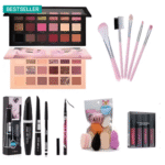 TUMR ROSE GOLD EYESHADOW + NUDE 18 COLOR + 36H EYELINER + MATTE MINI LIPSTICK+ 5 PC. BRUSH+PUFF SET+ BLACK EYELINER ( COMBO PACK)  (7 Items in the set)